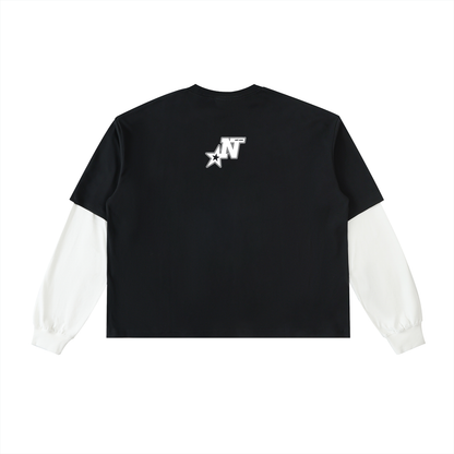 Layered Contrast Sleeve Cotton T-Shirt