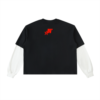 Layered Contrast Sleeve Cotton T-Shirt